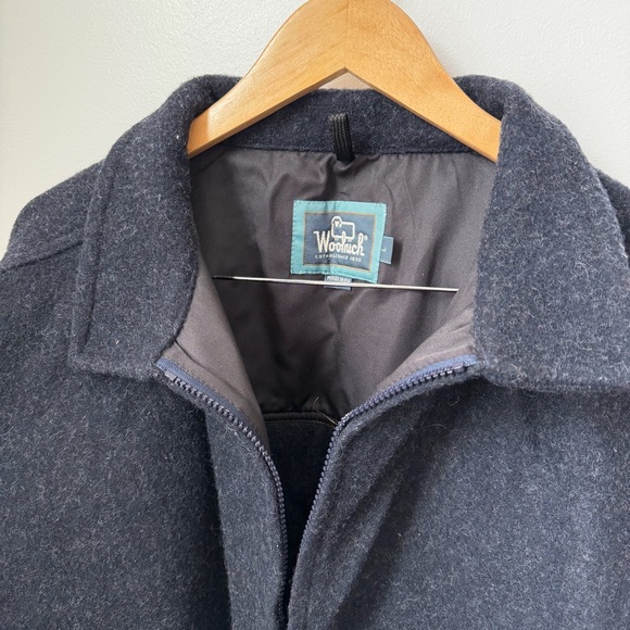 Vintage Woolrich Wool Bomber Jacket Navy USA Made Harrington Heritage Workwear L - Picture 2 of 12